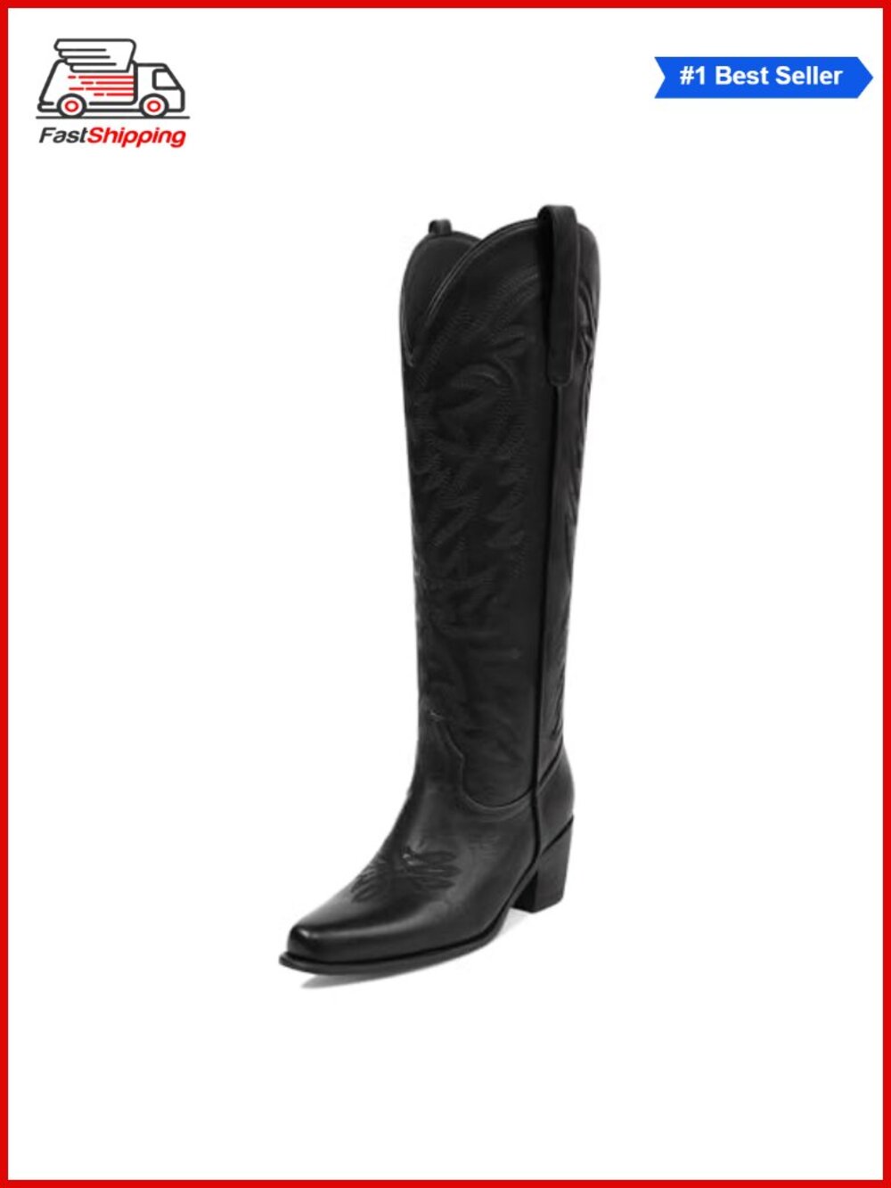 ✨Ouepiano Cowgirl Knee High Boots Pointed Toe Embroidered Western Boots